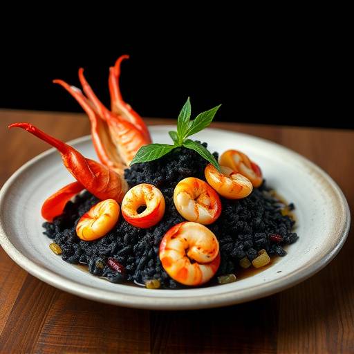 Arroz Negro: arroz cocinado con tinta de calamar y marisco
