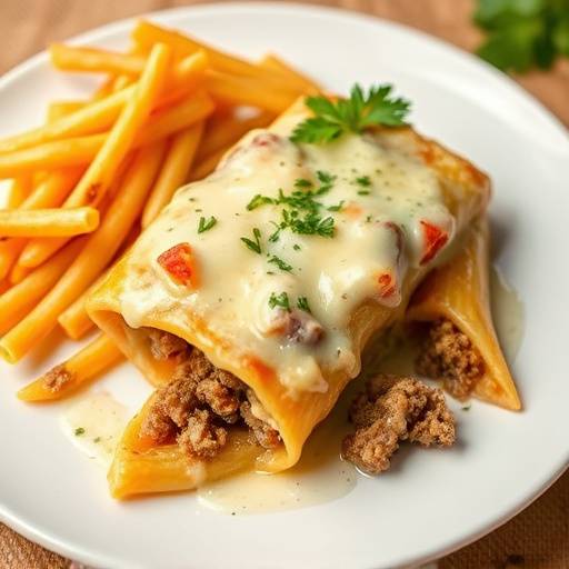 Canelones a la catalana: pasta rellena de carne asada y bechamel
