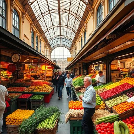 Mercado de la Boqueria en Barcelona, un mercado famoso por sus productos frescos y vibrantes