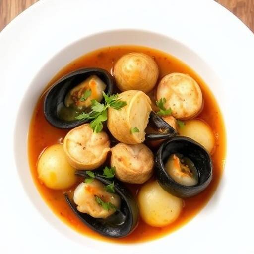 Suquet de peix: guiso de pescado y marisco con patatas y hierbas arom&aacute;ticas